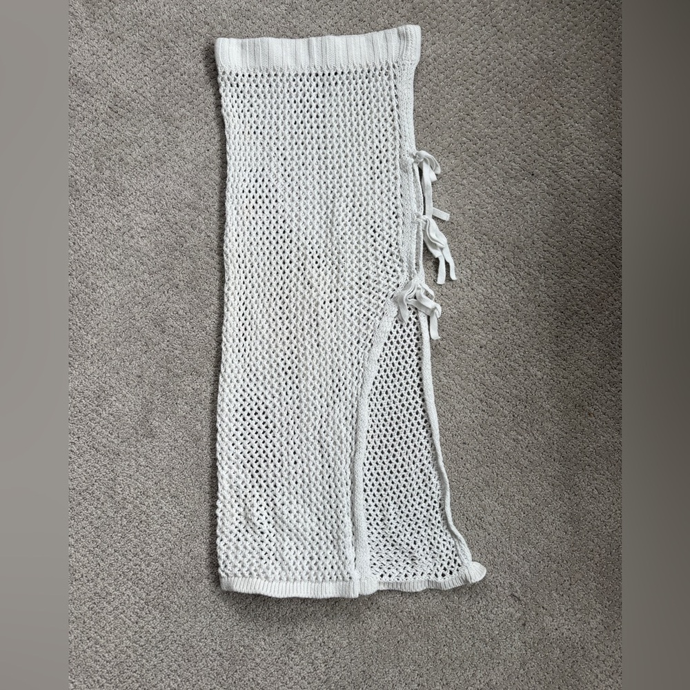 Beach Riot White Crochet Mesh Swim Coverup Midi Skirt